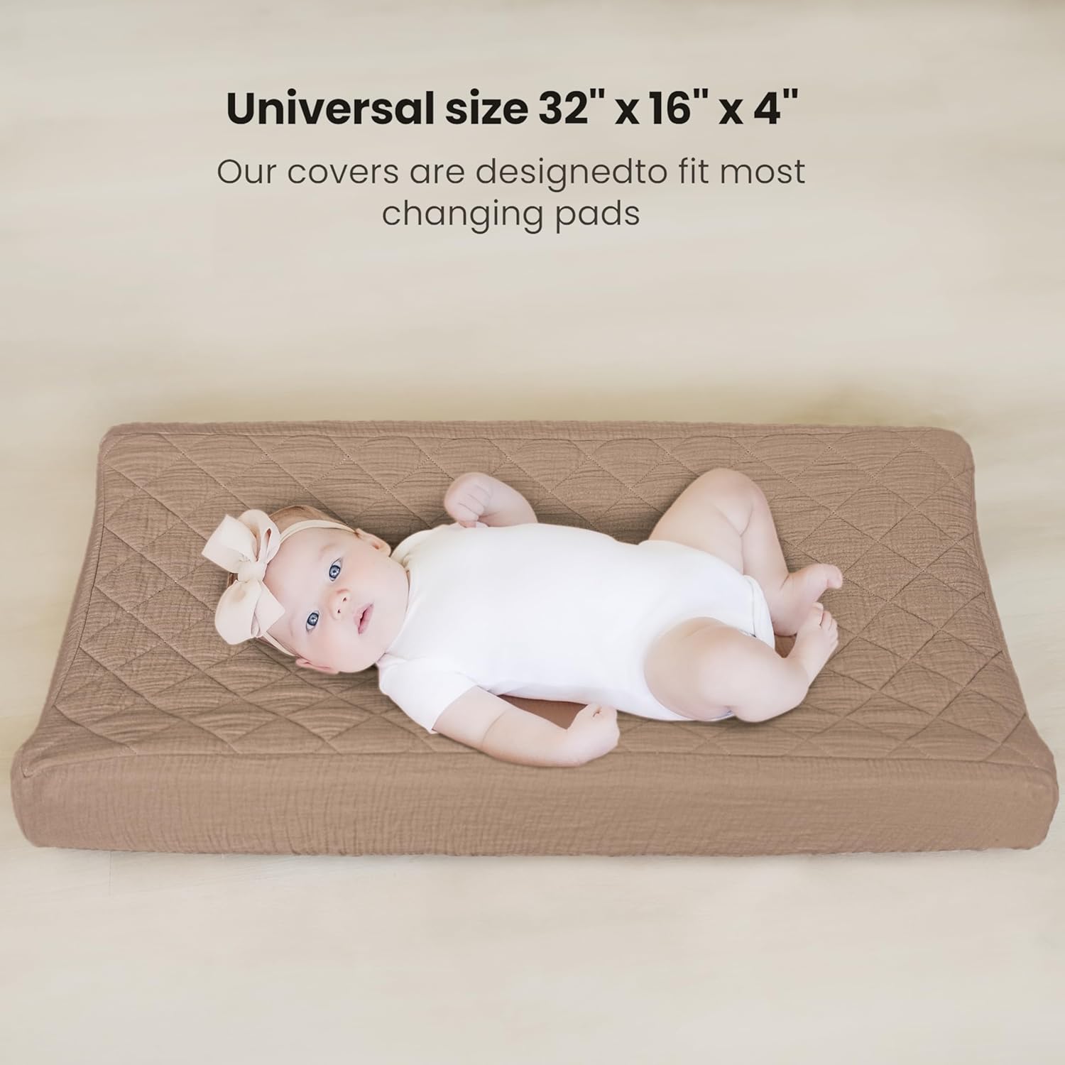 Konssy Waterproof Muslin Changing Pad Cover 2 Pack, Quilted Cotton Fitted Diaper Changing Table