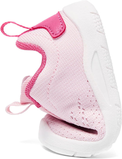 MORENDL Toddler Slip On Sneakers Baby Walking Shoes Non-Slip Breathable Unisex Pink Mesh Lace-Up