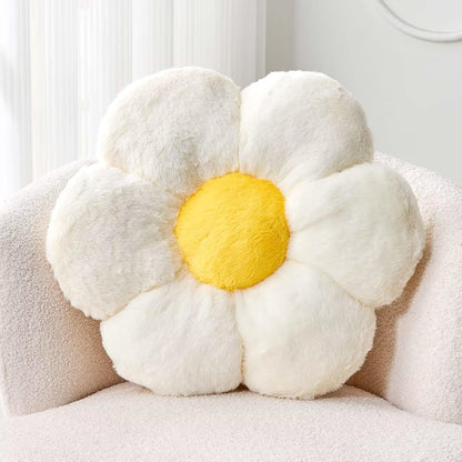 White Flower Plush Throw Pillow, Cute Decorative Flower Shaped with Faux Rabbit Fur, 14.9" Soft