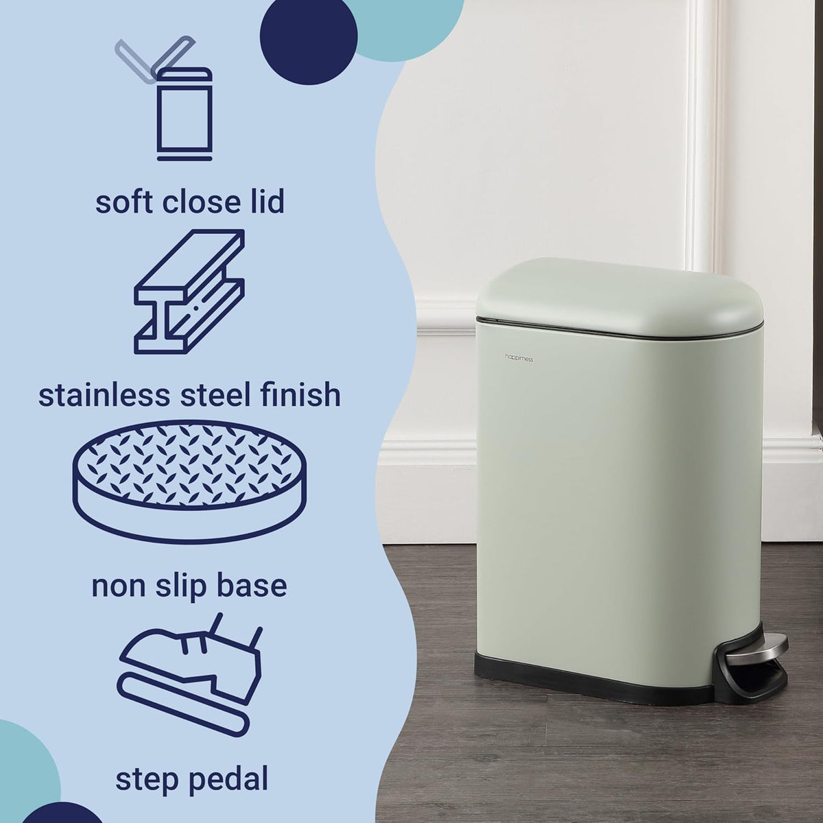 happimess HPM1009E Roland Mini 2.6-Gallon Step-Open Trash Can, Pistachio Gelato,with Soft-Close