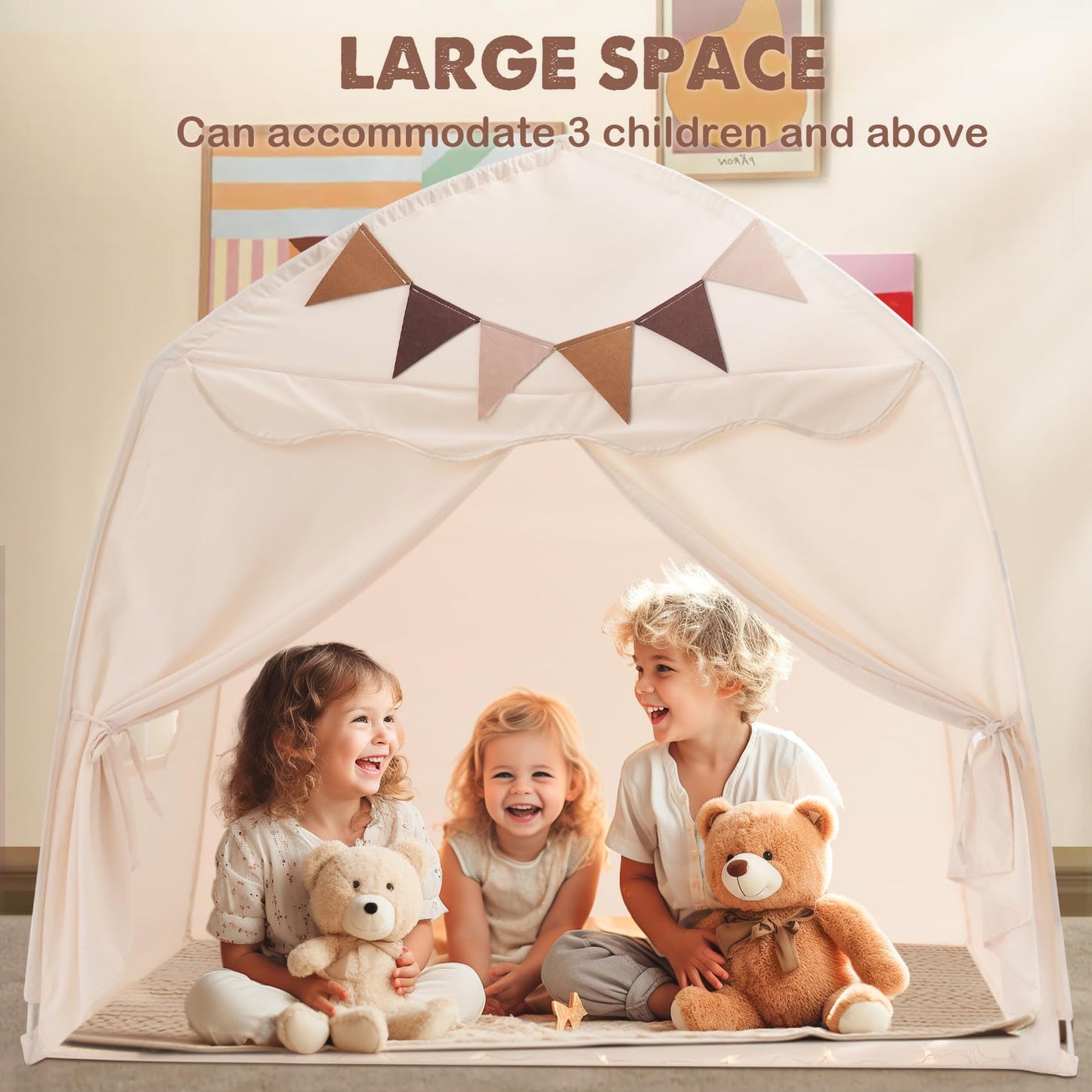 Little Dove Large Kids Play Tent with Star Lights & Flags, Portable & Foldable Teepee Tents, Dome