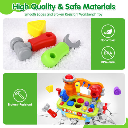Toys for 1 Year Old Boy, Musical Toy Tool Bench, 1 2 3 Years old Boy Gifts