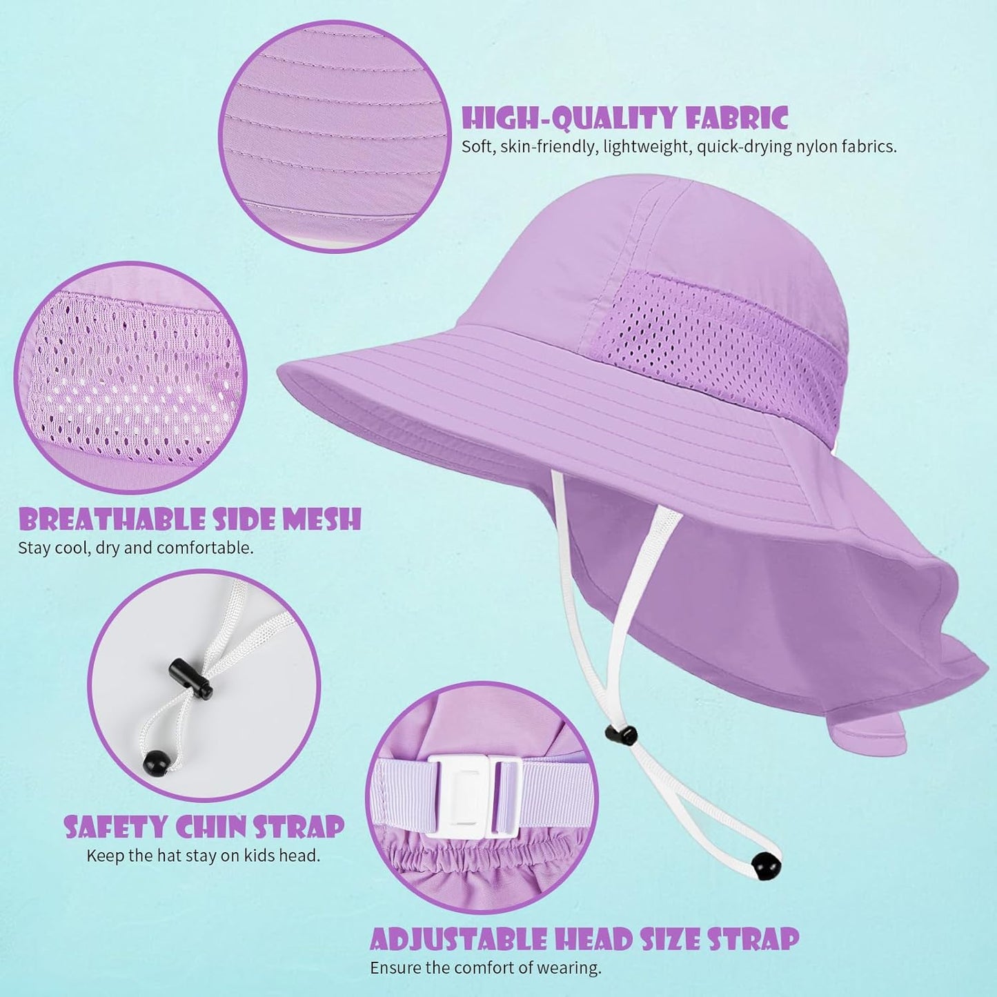 Toddler Baby Sun Hat Kids Summer UPF 50+ for Boys Girls Adjustable Beach Hats with Bucket Wide Brim