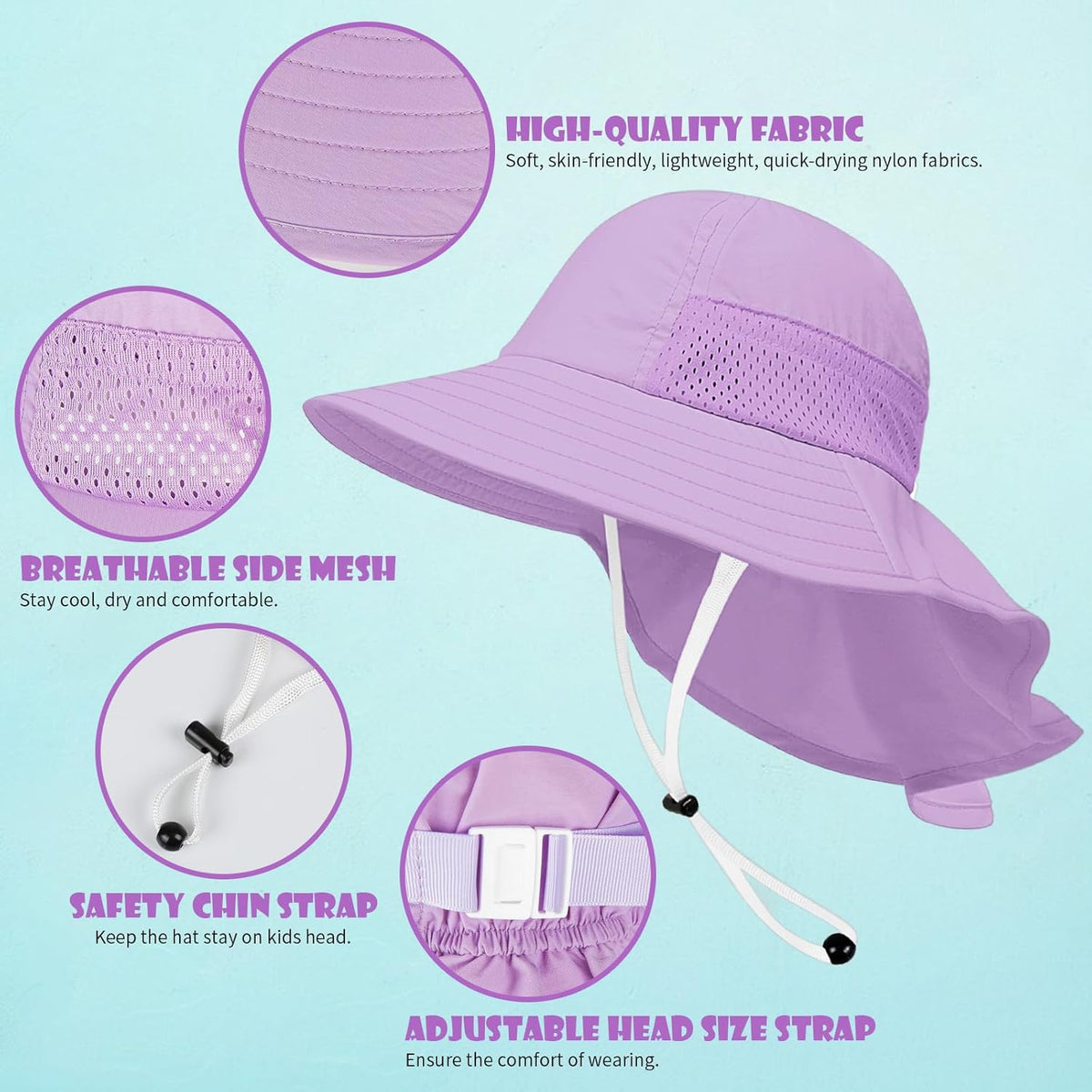 Toddler Baby Sun Hat Kids Summer UPF 50+ for Boys Girls Adjustable Beach Hats with Bucket Wide Brim