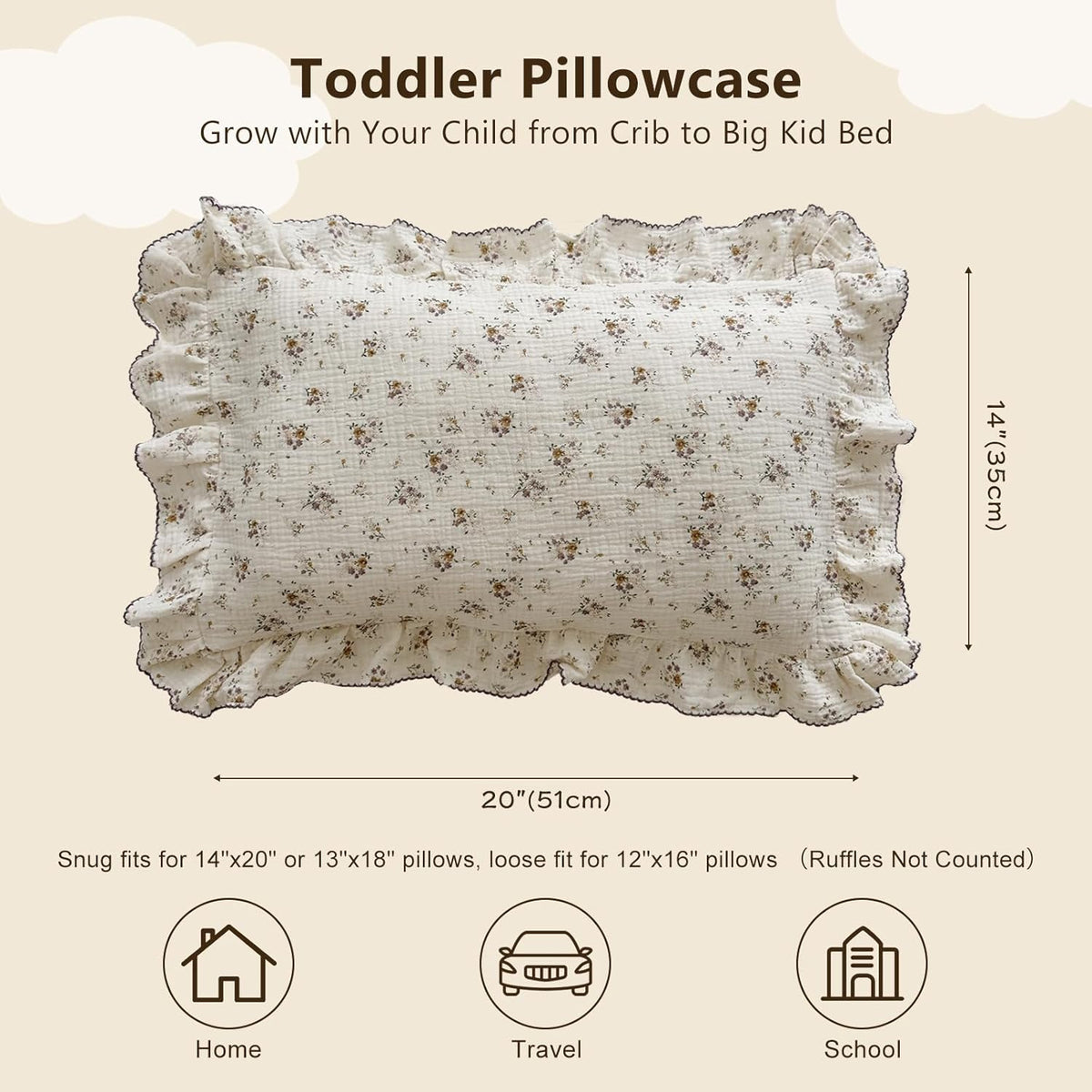 BuLuTu Floral Toddler Pillow Cases Cotton Muslin Cotton Pillowcases for Girls Nursery Pillow, Kids