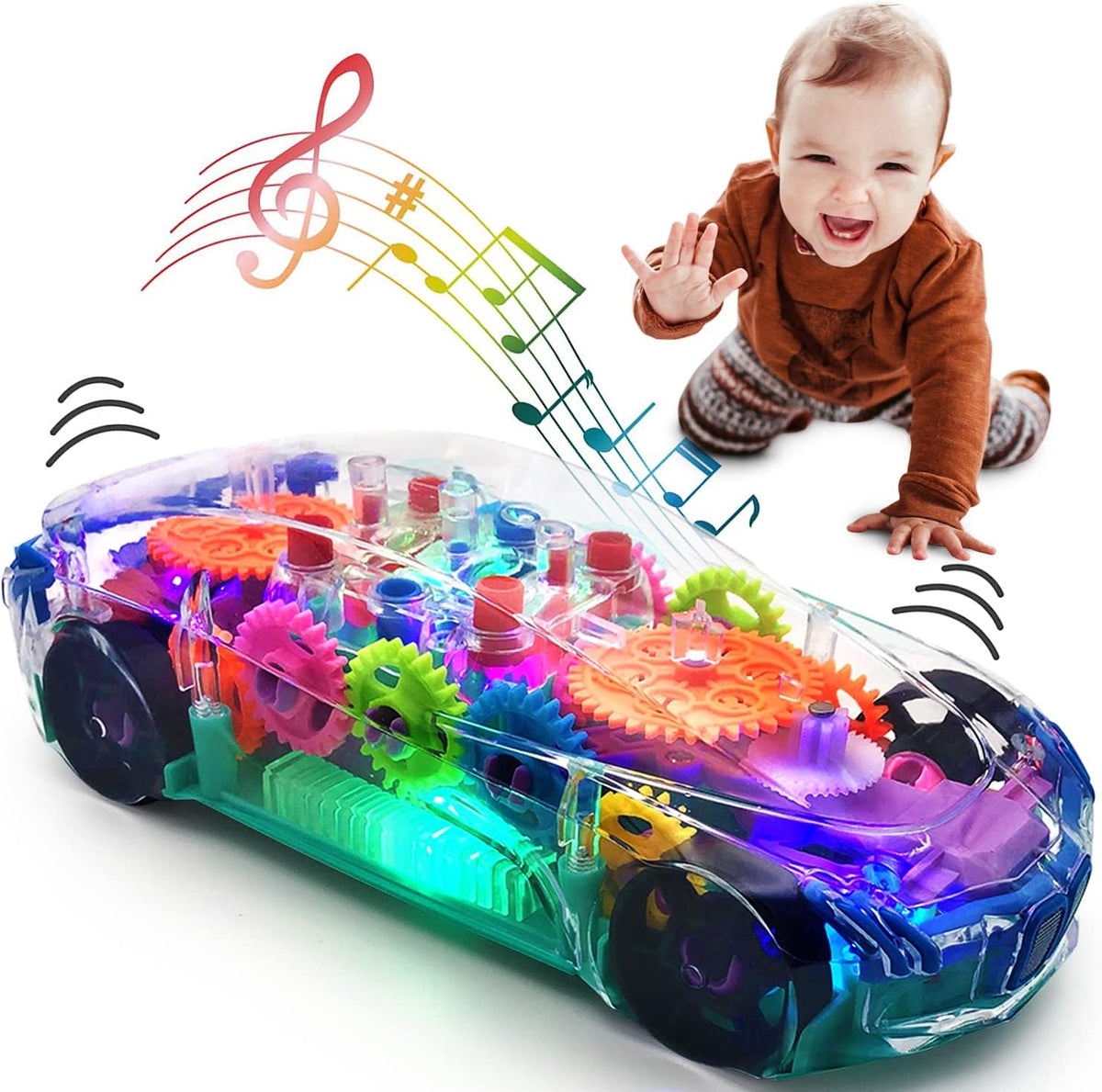 Light Up Transparent Sensory Car - Fun and Interactive Toy for Kids- Music Car with LED Light Up