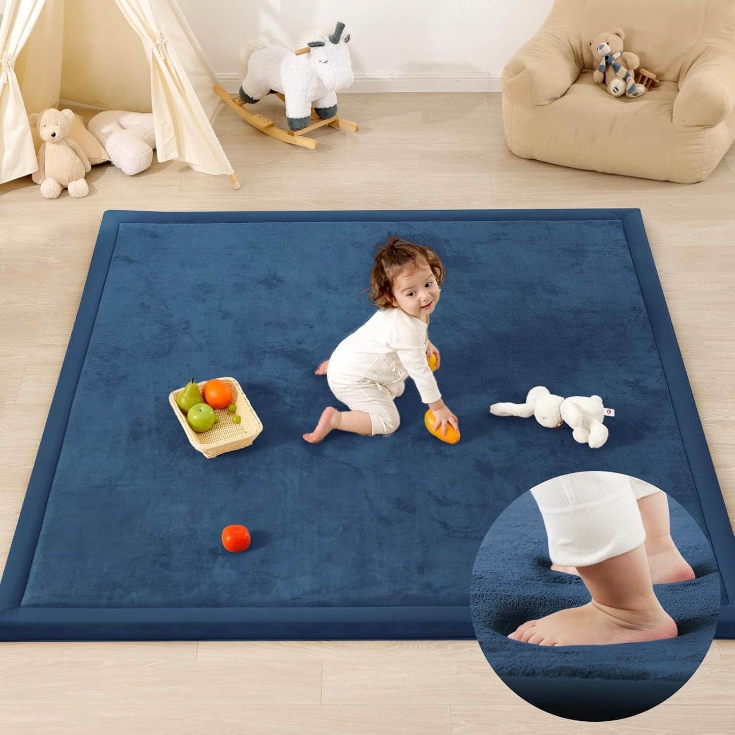 Ultra Soft Baby Play Mat,1.3" Thick Elasti-Foam 59"×71" Playpen Mat for
