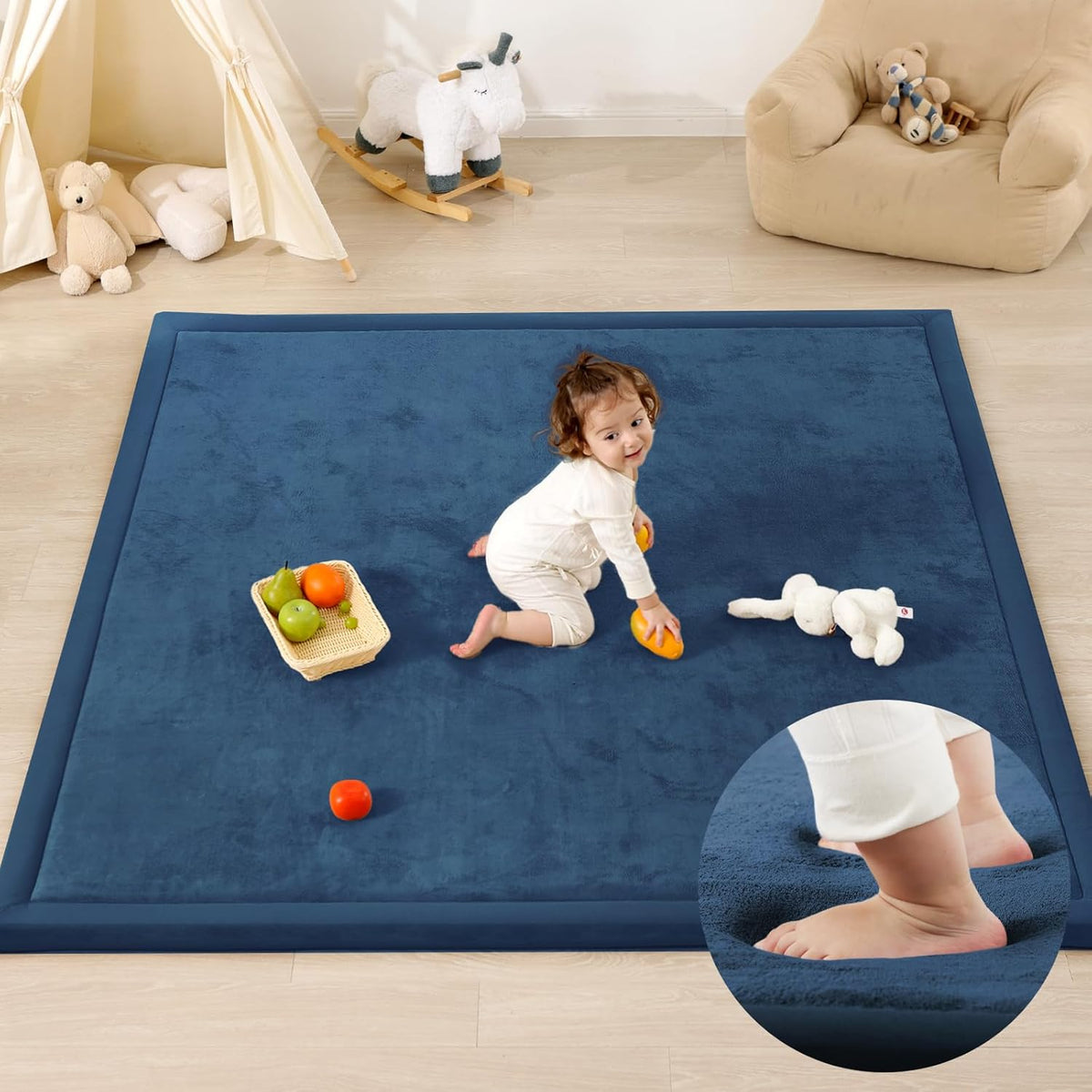 Ultra Soft Baby Play Mat,1.3" Thick Elasti-Foam 59"×71" Playpen Mat for