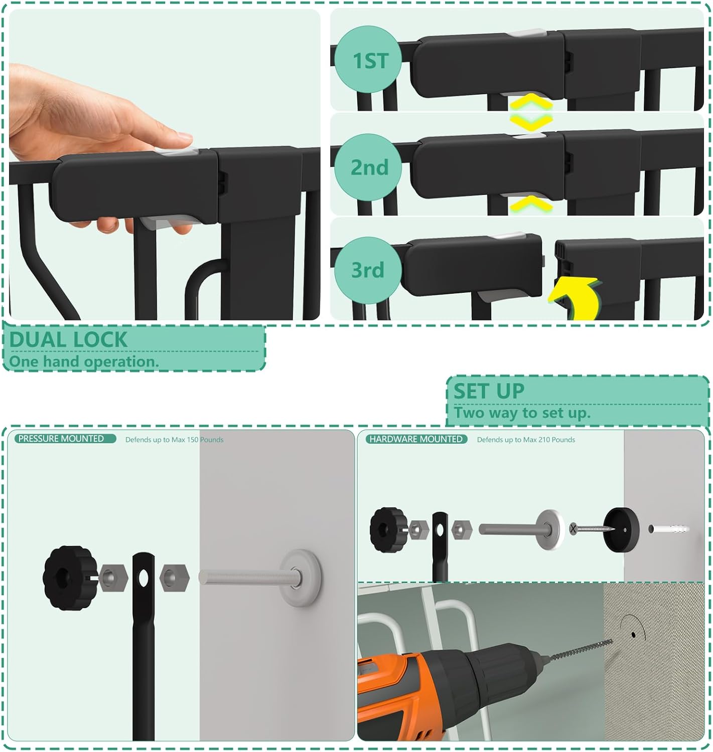 51" Extra Tall Cat Gate for Doorway Auto Close Encrypted Cat Gate 28.5"-48.7" Adjustable Width Pet