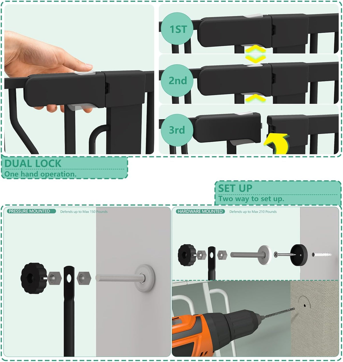 51" Extra Tall Cat Gate for Doorway Auto Close Encrypted Cat Gate 28.5"-48.7" Adjustable Width Pet