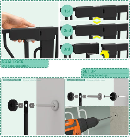 51" Extra Tall Cat Gate for Doorway Auto Close Encrypted Cat Gate 28.5"-48.7" Adjustable Width Pet