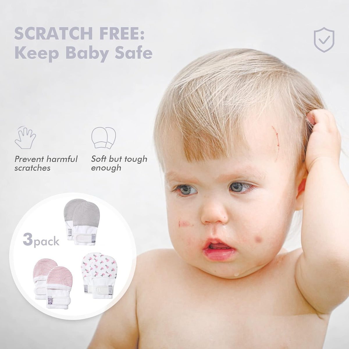 HAPIU Baby No Scratch Mittens Stay On, 100% Cotton Breathable, Adjustable Infant Gloves for Boys