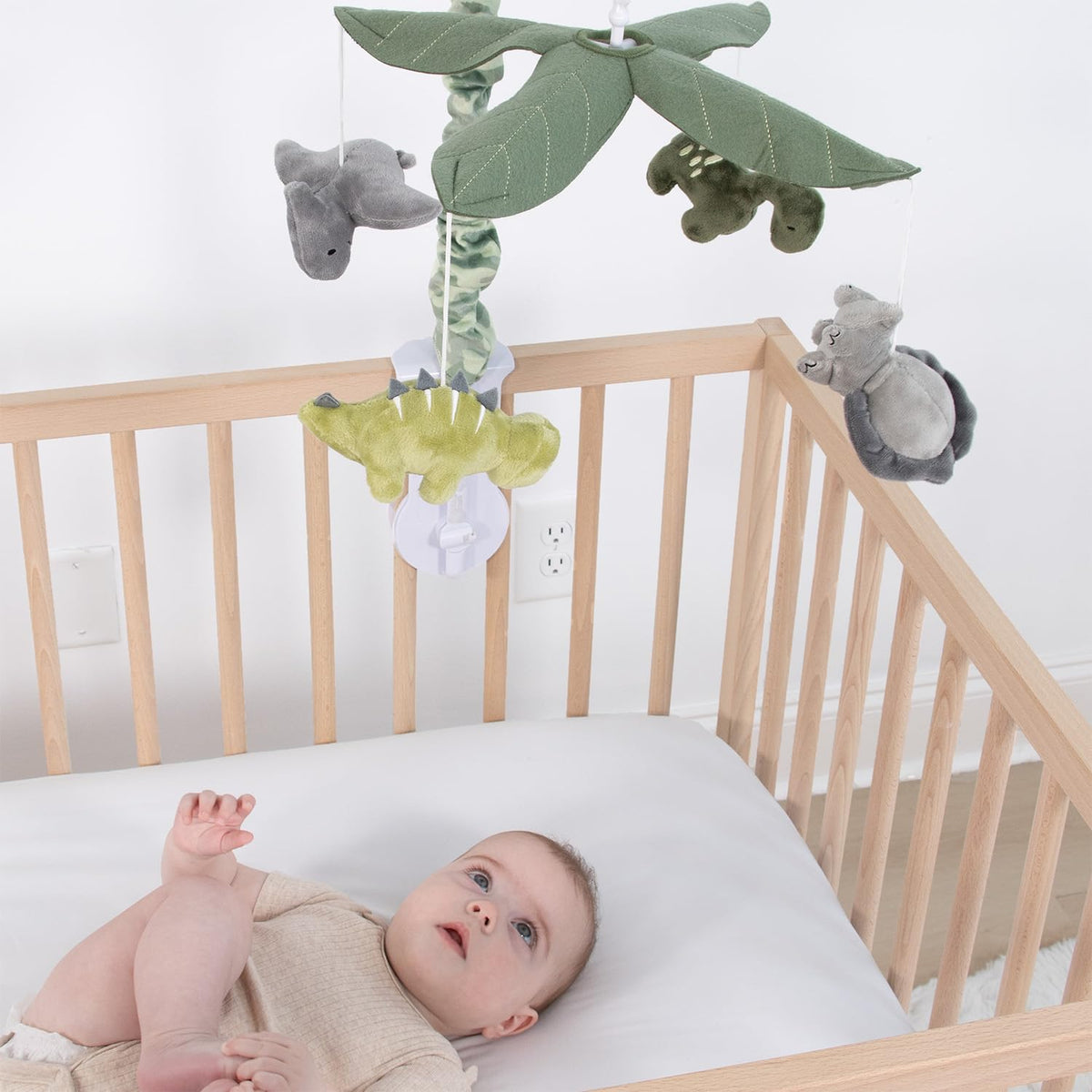 The Peanutshell Crib Mobile for Boys or Girls - Grey and Green Camo Musical Baby Crib Mobile with