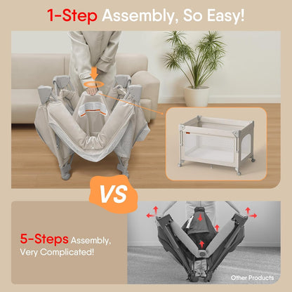 4 in 1 Baby Bassinet, Pack and Play, Bedside Crib Sleeper, Diaper Changer, Quickly Assembled and