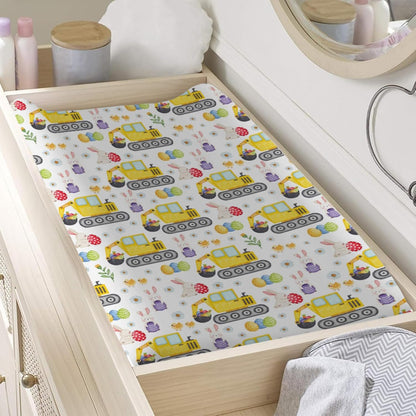 Easter Construction Trucks Changing Pad Cover Colorful Bunny Eggs Chicks Spring Floral Unisex