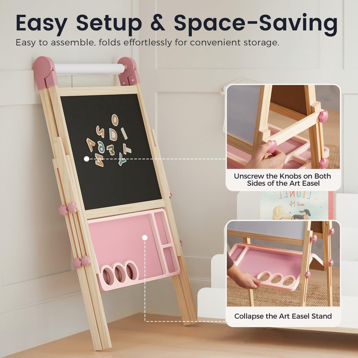 Tiny Land Foldable Wooden Kids Easel with Magnetic Letters & Numbers