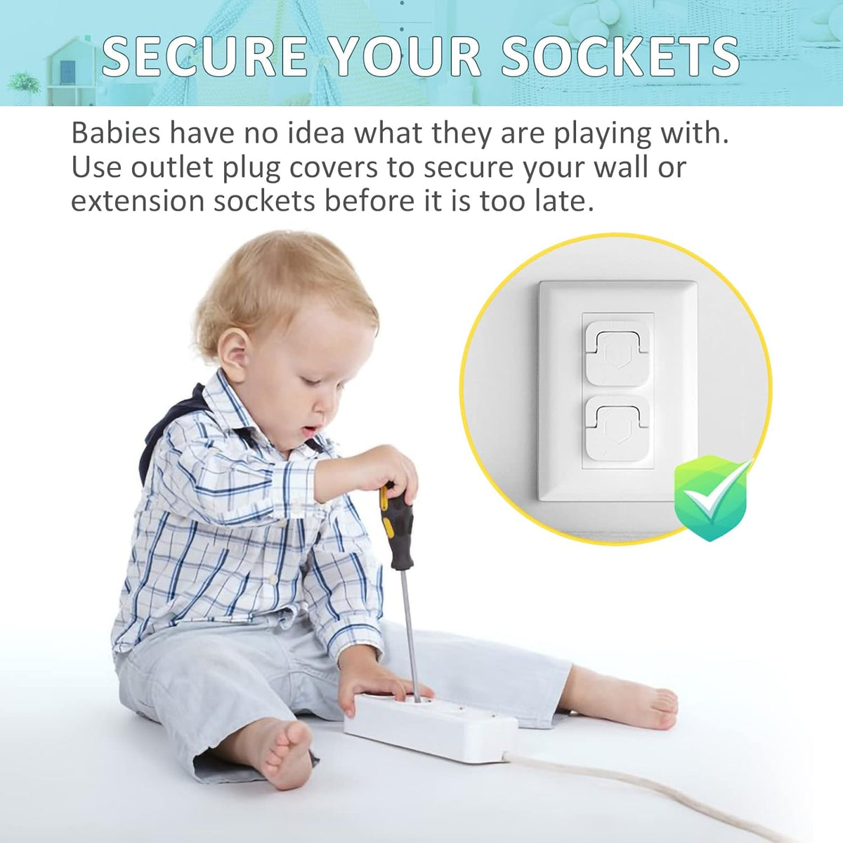 4our Kiddies Baby-Proof Outlet Covers (60 Pack) - Child Safety Electric Plug Protectors to Prevent