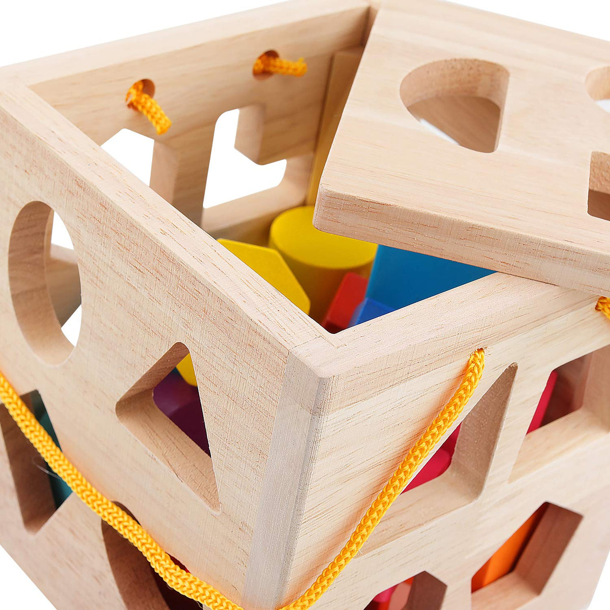 QZMTOY Shape Sorter Toys with 19 Shape Blocks, Classic Wooden Toys for Toddlers Kids, Gift for