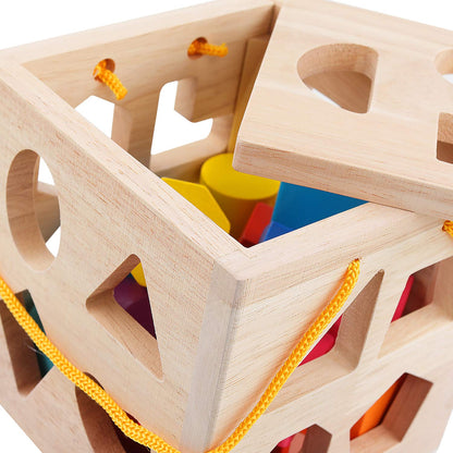 QZMTOY Shape Sorter Toys with 19 Shape Blocks, Classic Wooden Toys for Toddlers Kids, Gift for