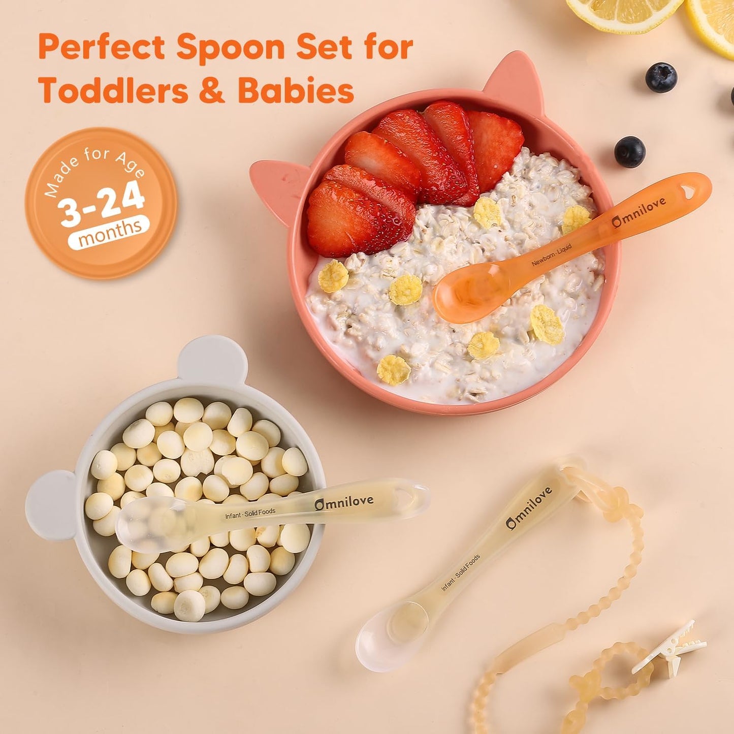 Silicone Baby Spoons 2-Pack with Case, New Born Self Feeding Toddler Spoon, Baby Led Weaning