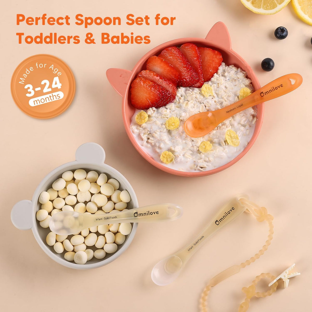 Silicone Baby Spoons 2-Pack with Case, New Born Self Feeding Toddler Spoon, Baby Led Weaning