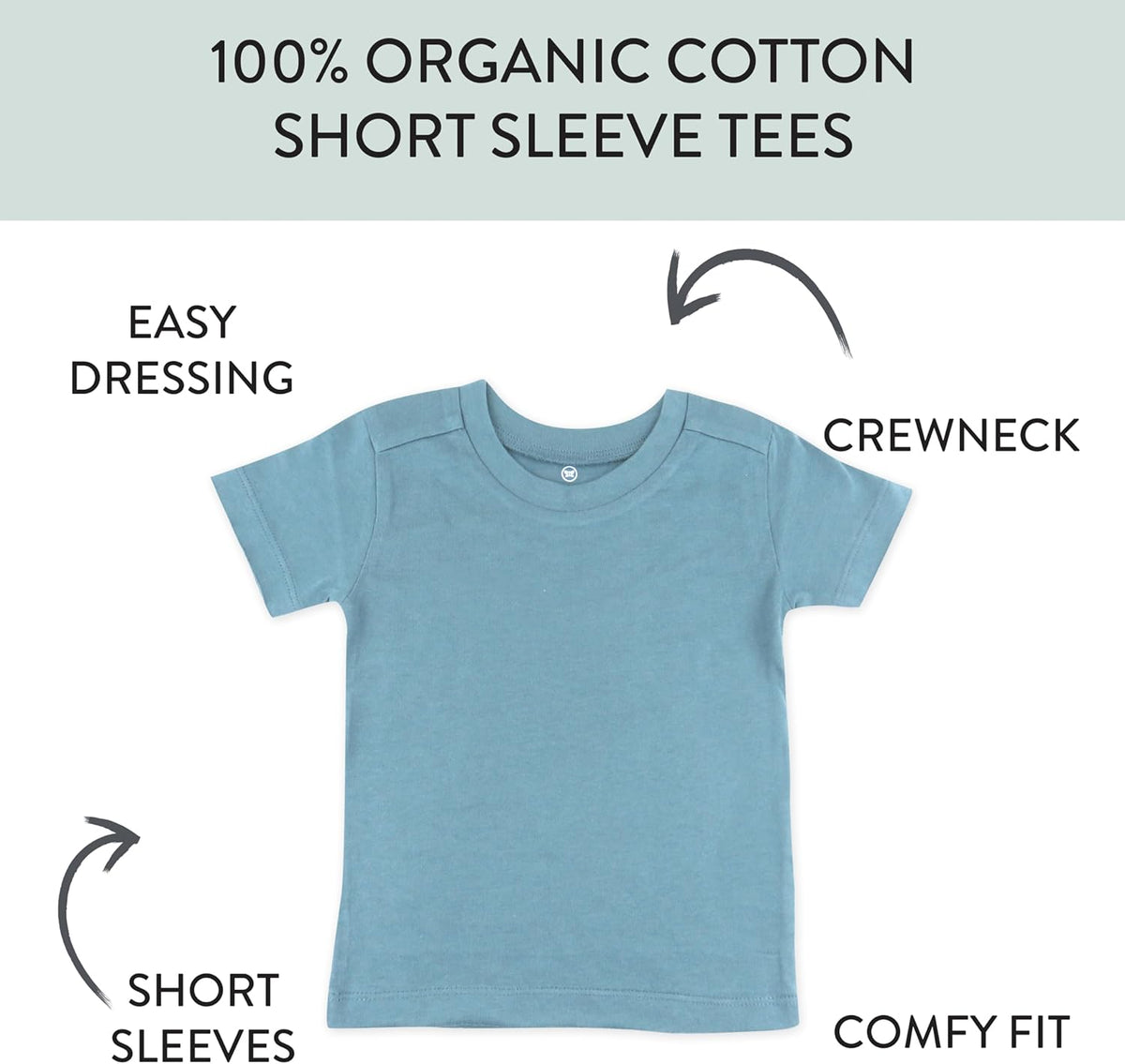 HonestBaby 5-Pack Short Sleeve T-Shirts 100% Organic Cotton Baby, Toddler, Little Kid, Boy, Girl