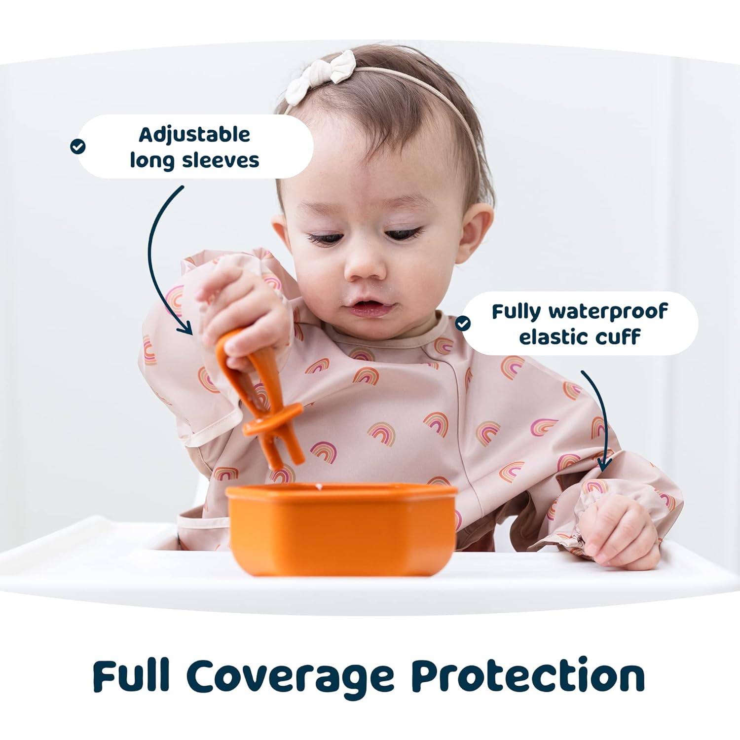 Tiny Twinkle Mess Proof Baby Bib,Waterproof Smock Baby Bib for Eating,Machine Washable Long Sleeve