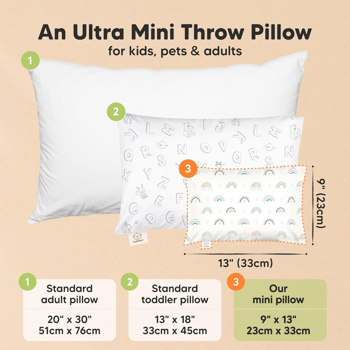Mini Toddler Pillow with Pillowcase - 9x13 My Little Dreamy Travel Kids Pillow for Sleeping