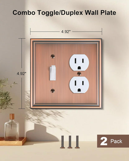 2-Pack Combo Toggle/Duplex Light Switch Cover Plate, Antique Copper Wall Outlet Cover Plate