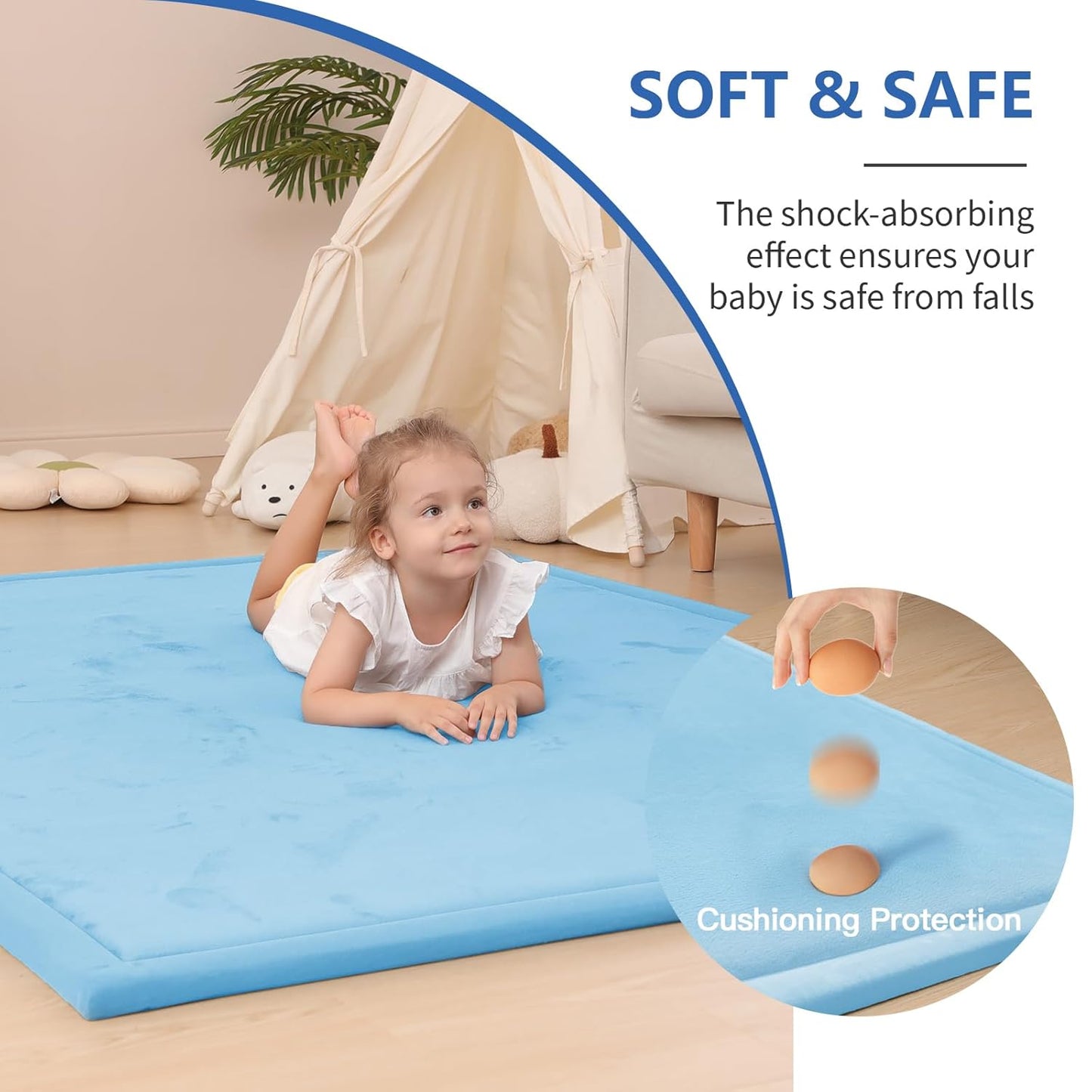 Baby Play Mat for Floor,1.3" Thick Memory foam Tummy Time Mat for