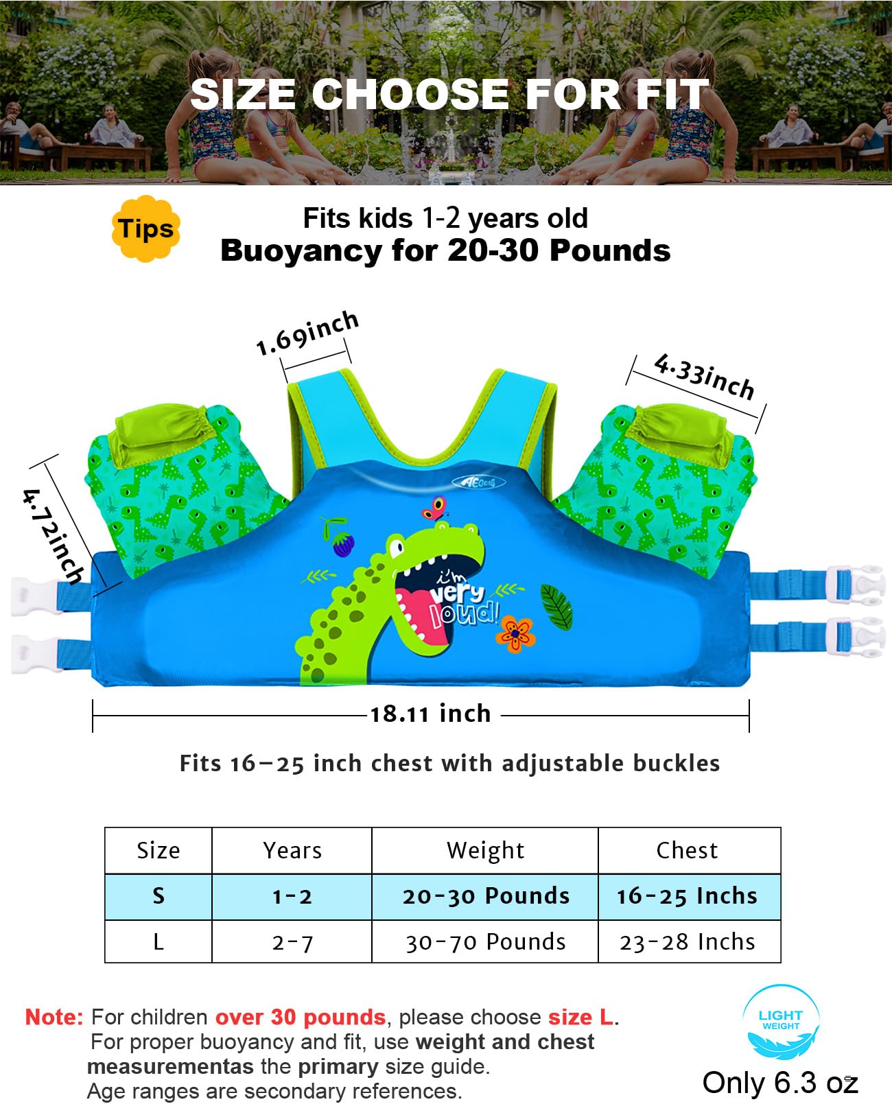 AEOCOO Puddle Float Jumper 20-30 Pounds, Toddler Swim Vest for 1-2 Years Old, Pool Floats with