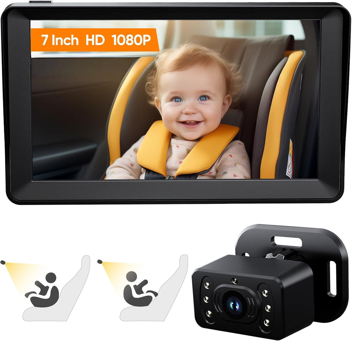 Kidsneed Baby Car Camera 7-Inch Baby Monitor for Car with USB Plug and Play Easy Setup 360 Degree
