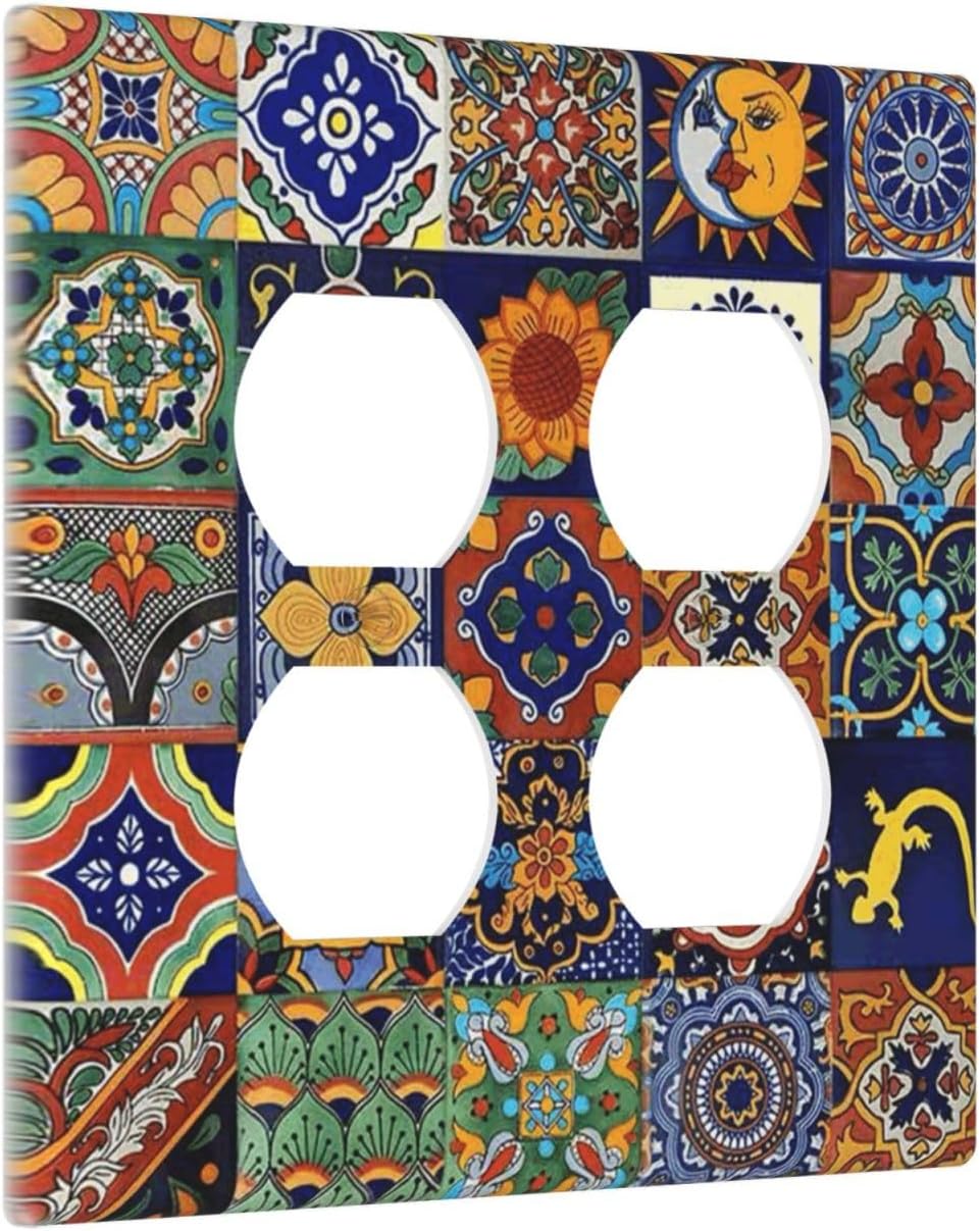 Talavera Mexican Tiles Traditional Color Decoration Print Outlet Covers 2 Gang Double Duplex