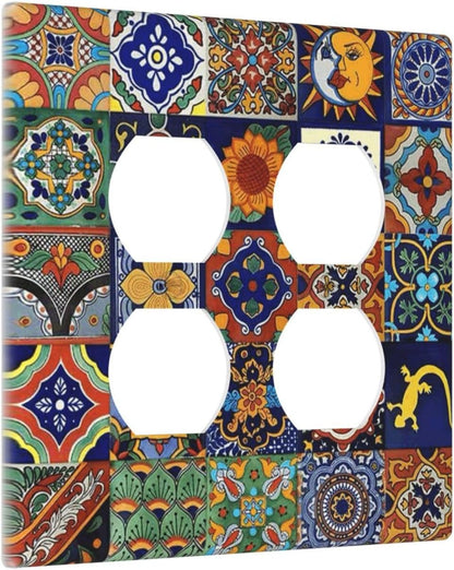 Talavera Mexican Tiles Traditional Color Decoration Print Outlet Covers 2 Gang Double Duplex