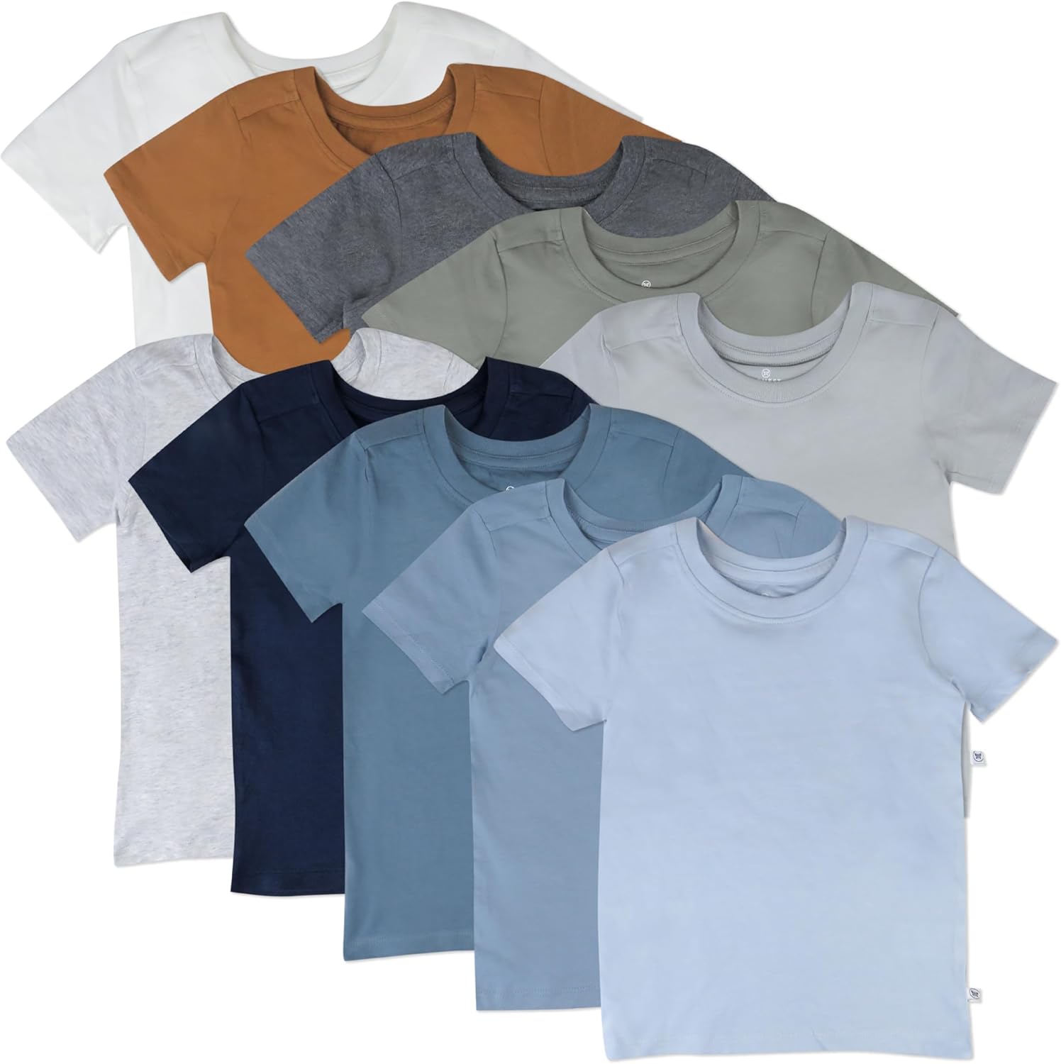 HonestBaby 10-Pack Short Sleeve T-shirts 100% Organic Cotton Baby, Toddler, Little Kids, Boys