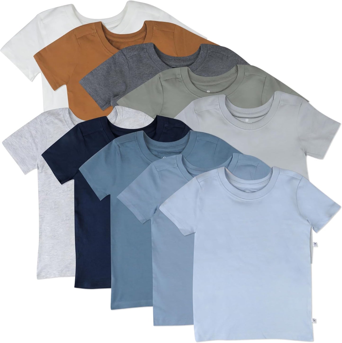 HonestBaby 10-Pack Short Sleeve T-shirts 100% Organic Cotton Baby, Toddler, Little Kids, Boys