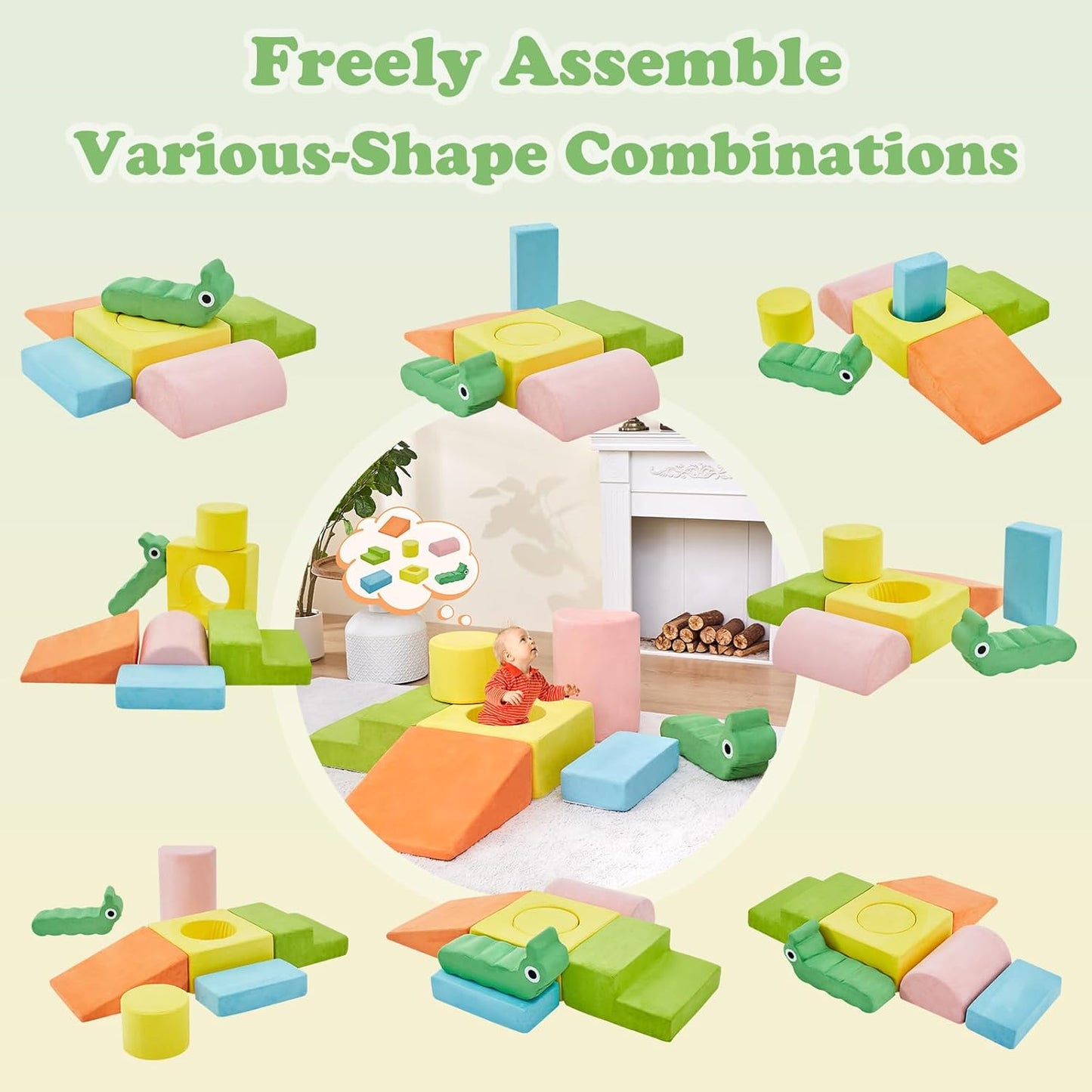 QUCHI Climbing Toys for Toddlers, Baby Climbing Blocks, 7-Piece Soft Foam Climbing Blocks Set, Baby