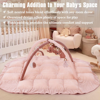5-in-1 Plush Baby Play Gym, Baby Play Mats, Convertible Baby Gym, Tummy time mat, 6 Sensory Toys