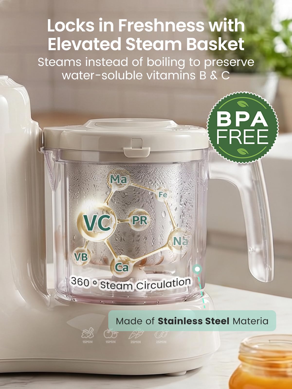 Grownsy Baby Food Maker with Stainless Steel Steam Basket,Steamer & Blender