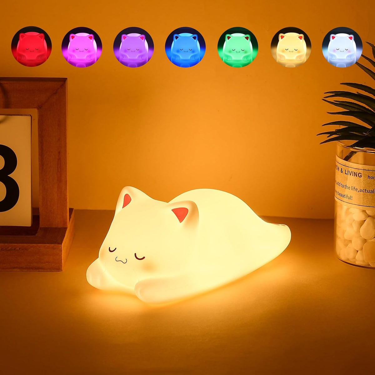 Tremdwoto Cat Night Light for Kids,Cute Colorful Night Light Baby Girl Squishy Night Light Lamp 1/3