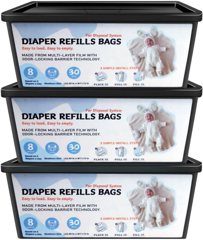 Diaper Pail Refills Bags with 30 Bags, Compatible with Genie Easy Roll Signature Diaper Pail and