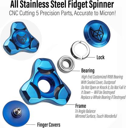 FREELOVE Metal Fidget Spinner, Stainless Steel Heavy, Long Spinning Toys, Cool Silent, Small Mini