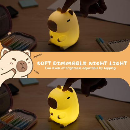 UNEEDE Capybara Night Light, Cute Animal Silicone Nursery Night Light Rechargeable Table Lamp