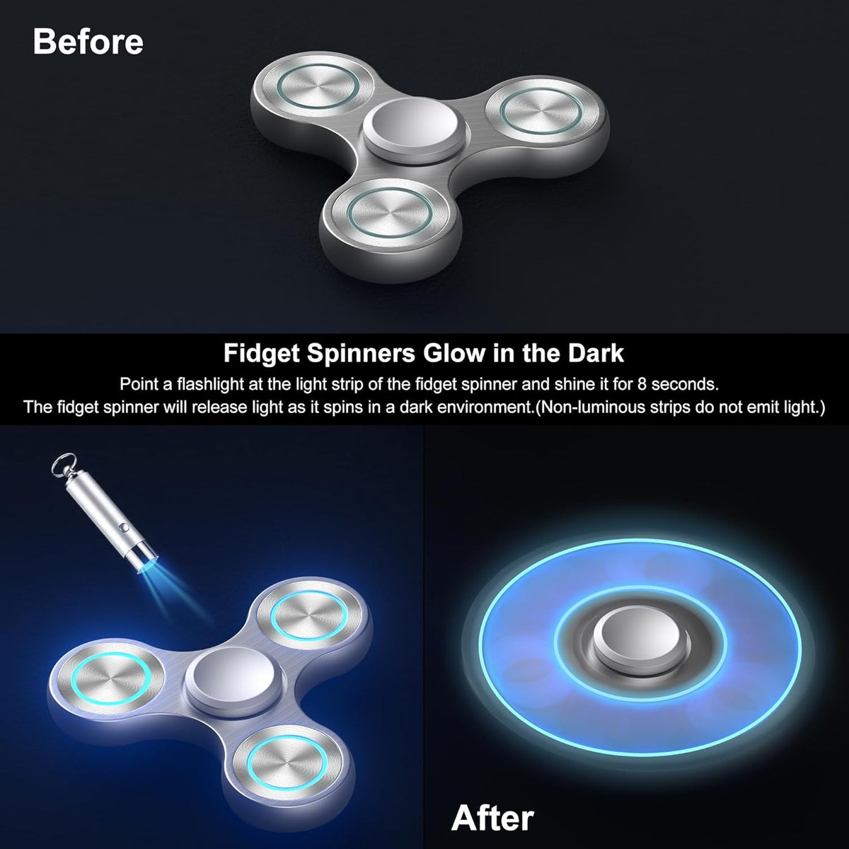 Fidget Spinners Toy, Metal Stainless Steel Bearing High Speed 4-8 Min Spins, EDC ADHD Stress