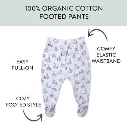 HonestBaby 3-pack Footed Pants Roomy Fit Pull on Bottoms 100% Organic Cotton for Infant Baby Boys