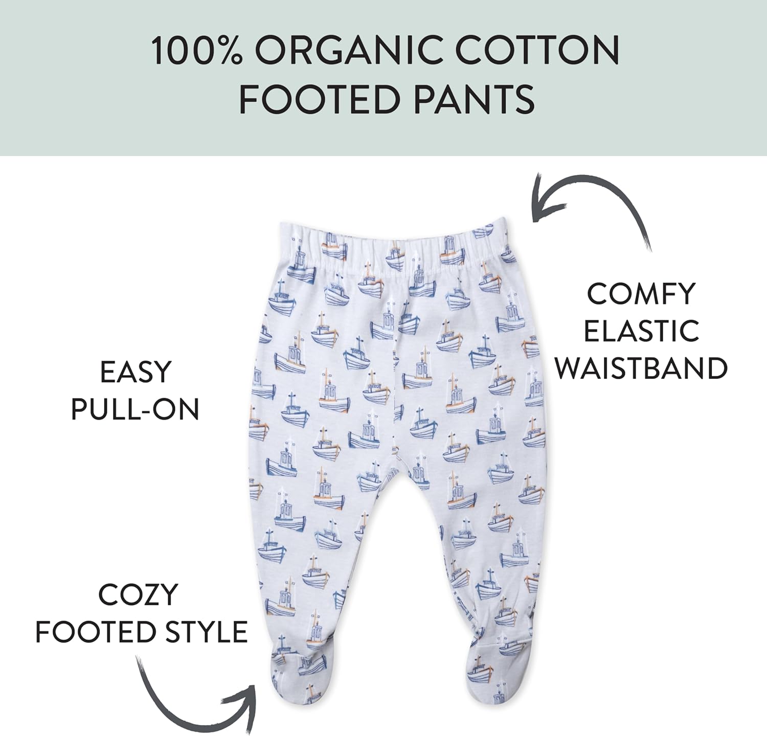 HonestBaby 3-pack Footed Pants Roomy Fit Pull on Bottoms 100% Organic Cotton for Infant Baby Boys