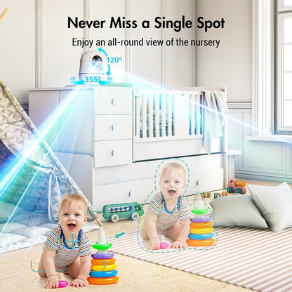 7" 1080P Full HD Video Baby Monitor No WiFi,100 Hrs 5000mAh Battery Runs 4 Days,4X Zoom,Remote 355°