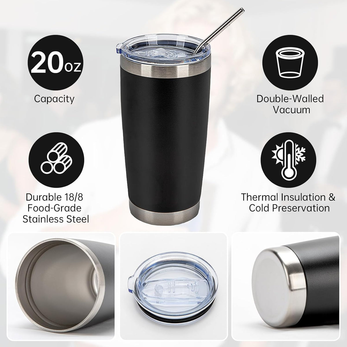 IEOVIEE 32 Pack 20oz Stainless Steel Bulk Tumblers with Lids and Straws Double Wall Insulated