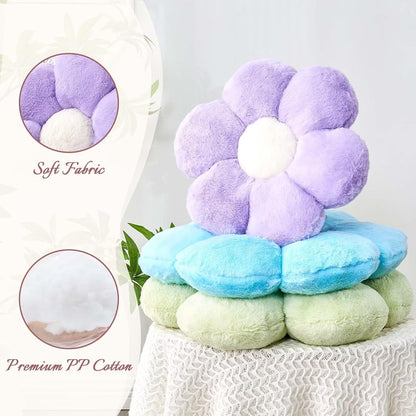 Lavender Flower Pillow, Cute Decorative Flower Shaped Throw Pillow with Faux Rabbit Fur, 19.6" Soft