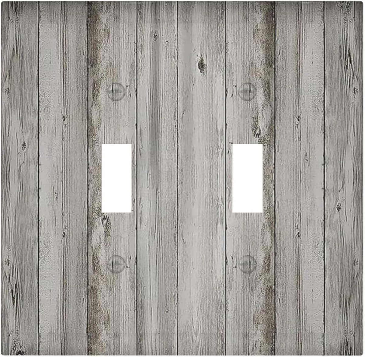 Decorative Switch Plates Farmhouse Rustic Grey Barn Door Wood 2 Gang Double Toggle Outlet Light